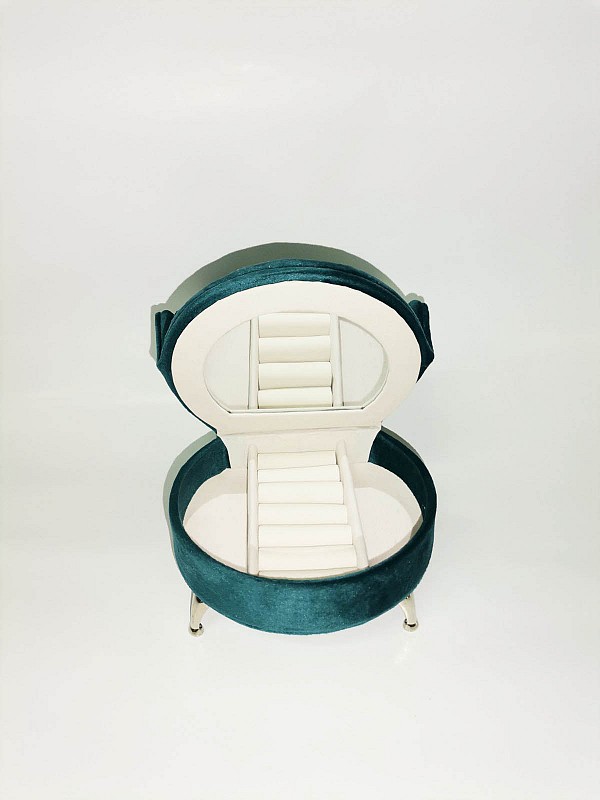 Μπιζουτιέρα Πολυθρόνα Με εσωτερικό καθρέφτη Βελουτέ Πετρόλ 18χ13χ16cm c.j. Maripel 97838