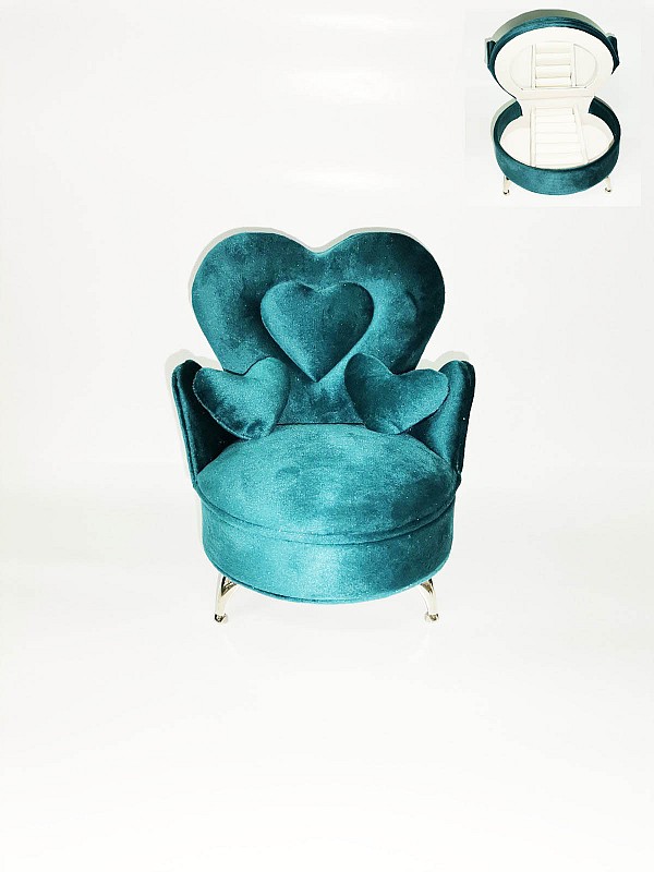 Μπιζουτιέρα Πολυθρόνα Με εσωτερικό καθρέφτη Βελουτέ Πετρόλ 18χ13χ16cm c.j. Maripel 97838