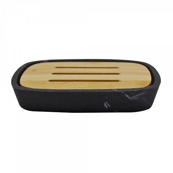 ΣΑΠΟΥΝΟΘΗΚΗ ΠΟΛΥΕΣΤΕΡΙΚΗ ΜΑΥΡΟ ΜΑΡΜΑΡΟ ΜΕ ΞΥΛΟ ΜΠΑΜΠΟΥ 11,3x7,3x2εκ.ANKOR