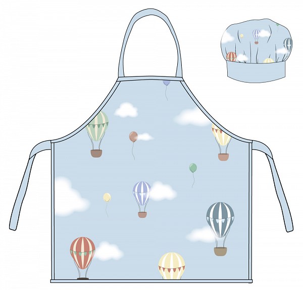 Vehicle Blue Hot Air Balloon Kids Apron 2 Piece Set