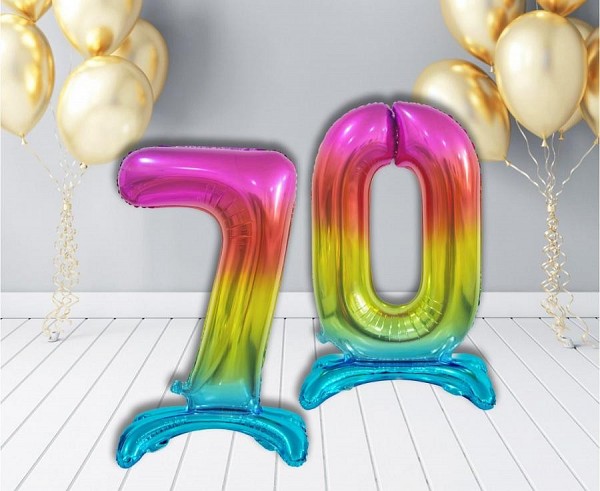 Number Rainbow Colorful Number 7 Foil Balloon with Base 74 cm