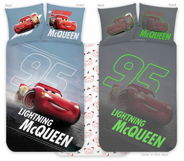 Disney Cars glow-in-the-dark childrens bedding set for kindergarten, 100x135cm, 40x60cm