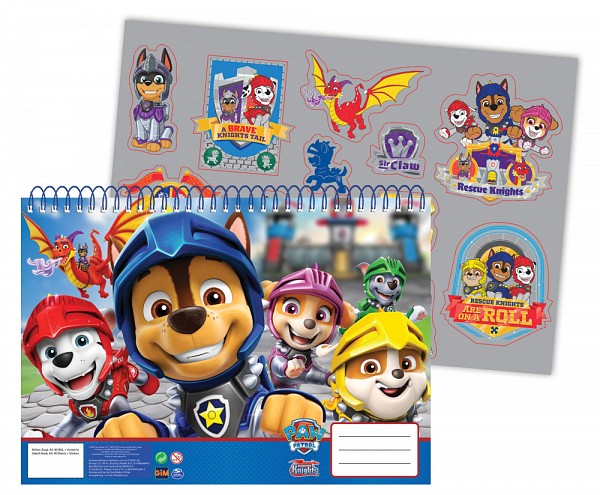 Paw Patrol Knights A/4 spiral sketchbook with 40 sheets and stickers