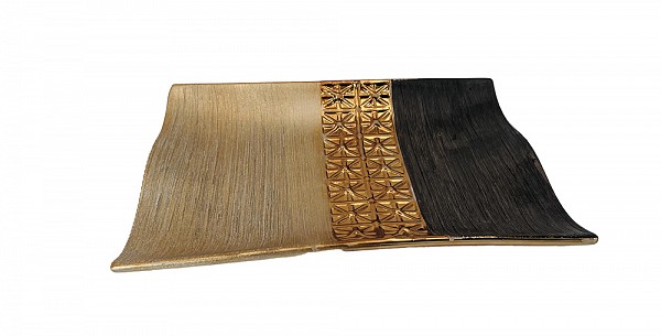 Κεραμική πιατέλα ορθογώνια καφέ- χρυσό 32x24x4,5εκ.