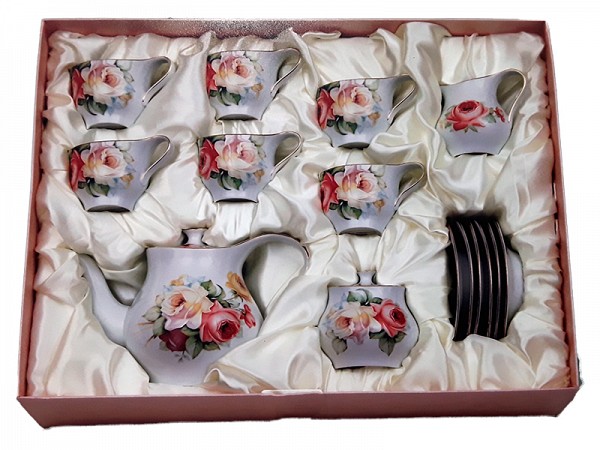 Σερβίτσιο Τσαγιού Πορσελάνης 15τεμ. Κίτρινα/Σομόν Λουλούδια