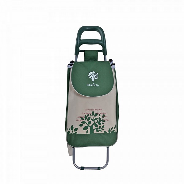 ΚΑΡΟΤΣΙ ΛΑΪΚΗΣ ΜΕΤΑΛΛΙΚΟ ΜΕ ΠΡΑΣΙΝΟ ΣΑΚΟ ΚΑΙ ΣΧΕΔΙΟ ΕΛΙΑ 35x27x94εκ. ANKOR