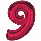 Number Red Red Number 9 Foil Balloon 92 cm