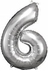 Number Silver giant number foil balloon 6, 86*58 cm