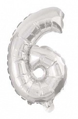Number Mini 6 Silver Number Foil Balloon 35 cm