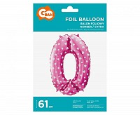 Number Pink with Hearts, Pink 0-shaped foil balloon 61 cm