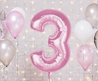 Number Light Pink Pink Number 3 Foil Balloon 92 cm