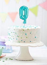 Number Light Blue Blue number 0 foil balloon for cake 13 cm