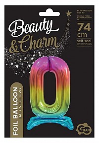 Number Rainbow Colorful number 0 foil balloon with base 74 cm