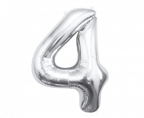Number Silver, Silver number 4 foil balloon 85 cm