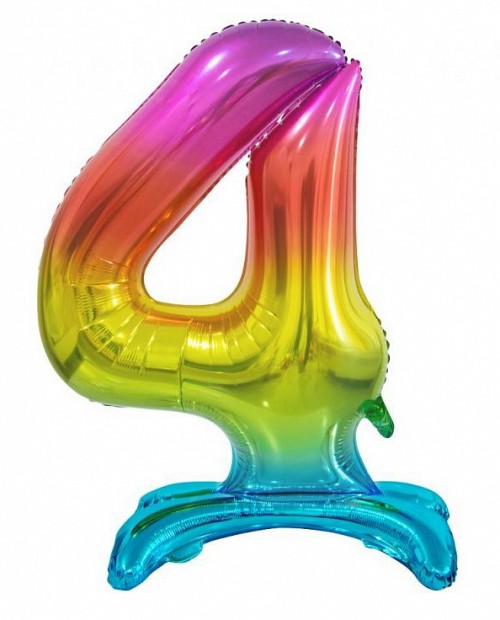 Number Rainbow Colorful Number 4 Foil Balloon with Base 74 cm