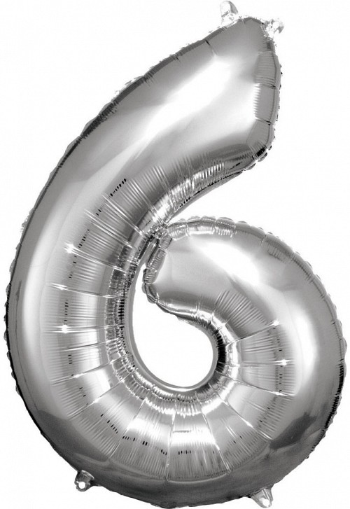 Number Silver giant number foil balloon 6, 86*58 cm