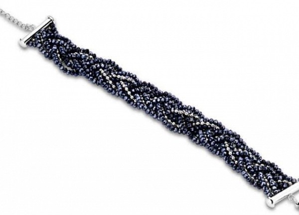 Victoria Dark Blue Beaded Silver Colored Bracelet