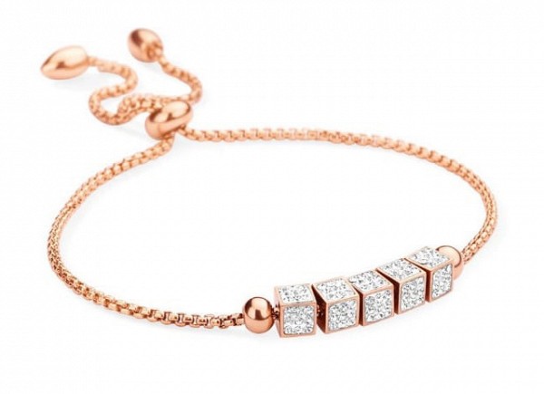 Victoria Rose gold rectangular bracelet with white stones