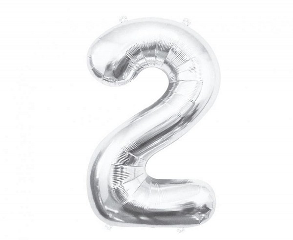 Number Silver, Silver Number 2 foil balloon 85 cm