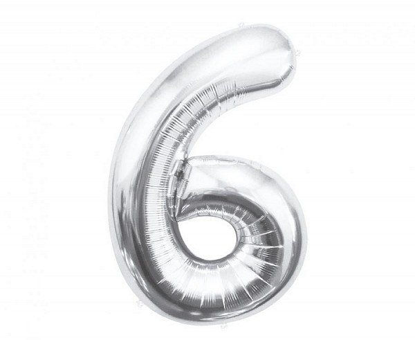 Number Silver, Number 6 Silver Foil Balloon 85 cm