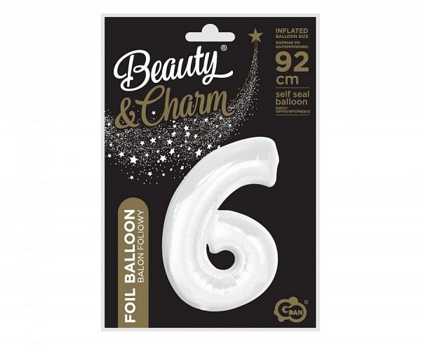 Number B&C White White number 6 foil balloon 92 cm