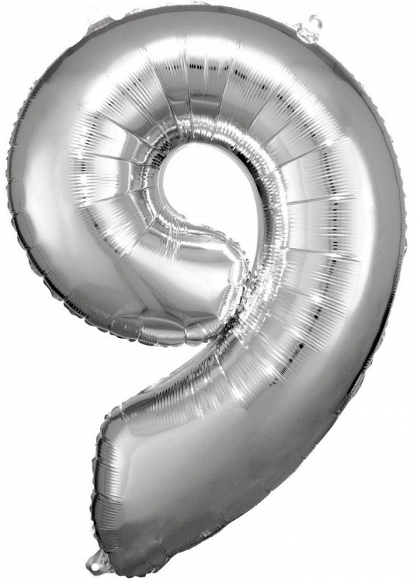 Number Silver giant number foil balloon 9, 83x58 cm