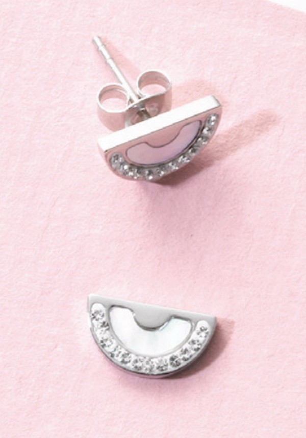 Victoria Silver-colored half-circle white stone earrings