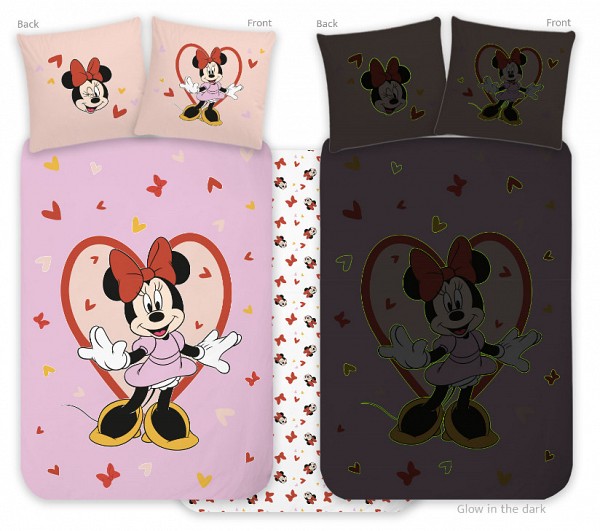 Disney Minnie  Heart glow in the dark childrens bedding set 100x135cm, 40x60cm