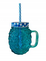 Γυάλινο Ποτήρι Με Καπάκι Και Καλαμάκι  16501325-Μπλέ/ Blue