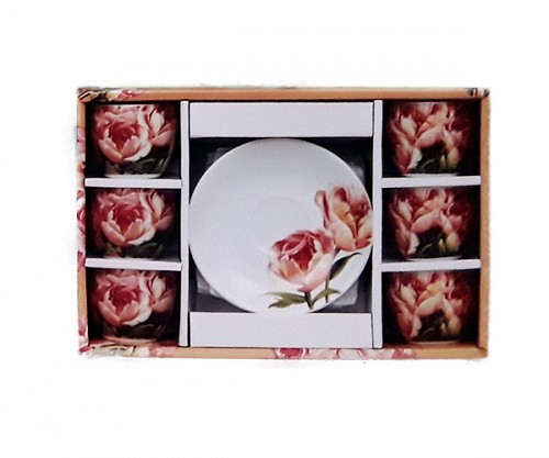 Σετ Φλυτζάνια Καφέ Πορσελάνης 6τεμ. Ροζ Τριαντάφυλλα