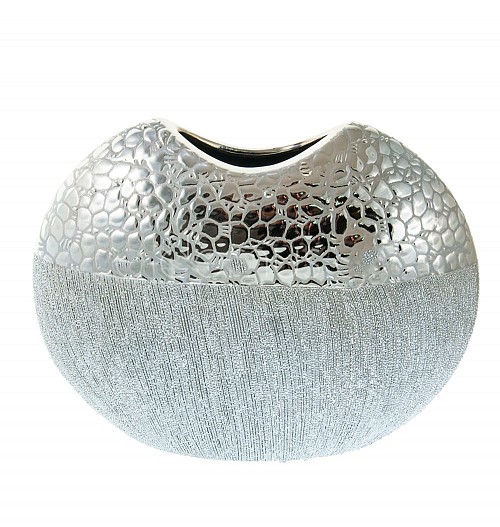 Βάζο Ασημί Πλακέ Στρογγυλό Κεραμικό Σφυρήλατο