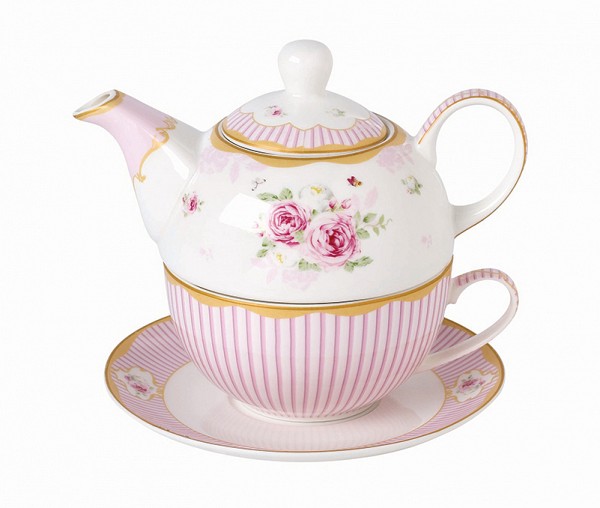 Σετ φλιτζάνι τσαγιού με τσαγιέρα και πιατάκι πορσελάνης 3τεμ. English Floral Flowers