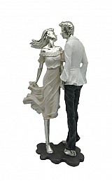 Διακοσμητική Πολυεστερική Φιγούρα Ζευγάρι Αντικριστό Ασημί/Εκρού 19x11.5x35εκ