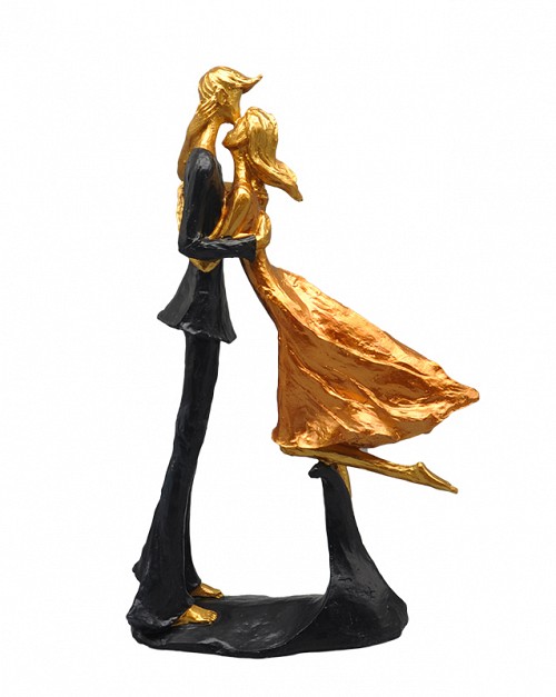 Διακοσμητική Πολυεστερική Φιγούρα Ζευγάρι Σε Χρυσό/Μαύρο/Πορτοκαλί 20x9x32εκ