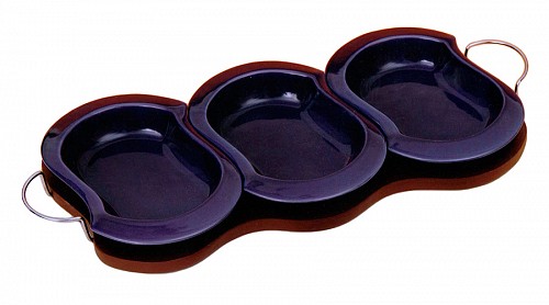 Ορντεβιέρα κεραμική 3 θέσεων σε ξύλινο δίσκο W06-47/3