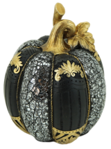 Διακοσμητική Πολυεστερική Κολοκύθα Μαύρη - Χρυσή -Ασημί 16x16x21cm