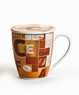Κούπα πορσελάνης New Bone 360ml με καπάκι σχέδιο coffee