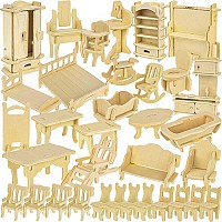 Wooden doll furniture set 34 pieces 23542