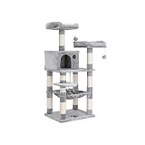 FEANDREA Cat Tree, Stable Cat Tower, 2 Plush Perches, 143cm, Light Grey PCT15W