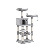 FEANDREA Cat Tree, Stable Cat Tower, 2 Plush Perches, 143cm, Light Grey PCT15W