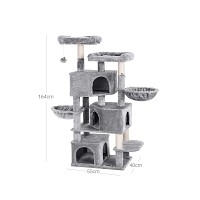 FEANDREA Large Cat Tree with 3 Cat Caves, 164 cm Cat Tower, Light Grey PCT98W