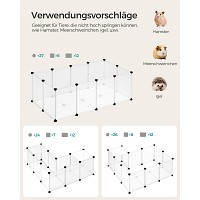 SONGMICS Pet Playpen with Floor, Small Animal Enclosure, DIY Plastic Cage, Indoor Run for Hamsters, Rabbits, Hedgehogs, Guinea Pigs, White LPC001W01