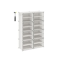 SONGMICS Shoe Rack, 8-Cube Shoe Organizer with Doors, 32 Pairs Plastic Shoe Storage Cabinet, for Bedroom, Entryway, Steel Frame, Plastic Panel, White
