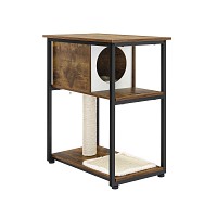 FEANDREA Cat Tree, End Table, Scratching Post and Mat, Rustic Brown PCT111H01
