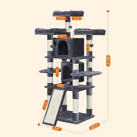 FEANDREA Cat Tree, Large Cat Tower, 170 cm, Smoky Grey PCT18GYZ