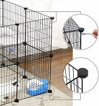 SONGMICS 2-Floor Metal Pet Playpen, 36 Grid Panels, Customisable Cage Enclosure for Small Animals, Guinea Pigs Hamster Runs, Rabbit Hutches, Includes Mallet, Indoor Use, 143 x 73 x 71 cm, Black LPI02H