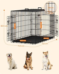 FEANDREA Dog Crate, Foldable, 122 cm Long, 2 Doors, XXL, Black PPD48H