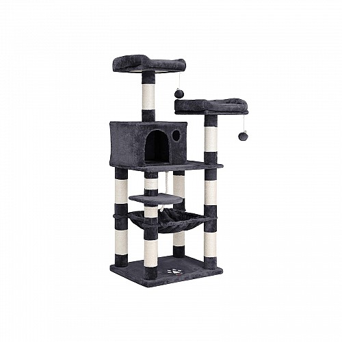 FEANDREA Cat Tree, Stable Cat Tower, 2 Plush Perches, 143cm, Smoky Grey PCT15GYZ