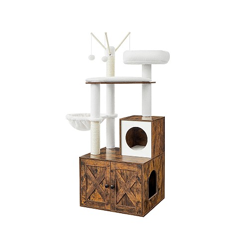 FEANDREA PCT113X01 Cat Scratching Post with Litter Tray Vintage Brown