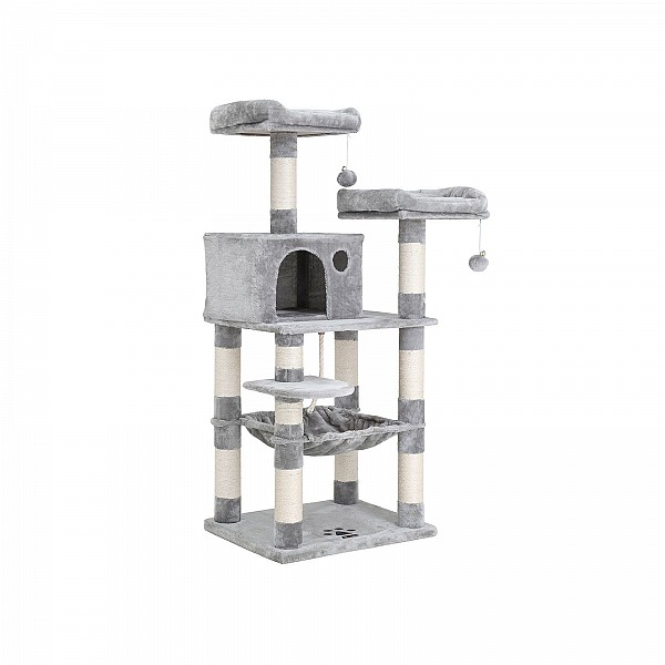 FEANDREA Cat Tree, Stable Cat Tower, 2 Plush Perches, 143cm, Light Grey PCT15W
